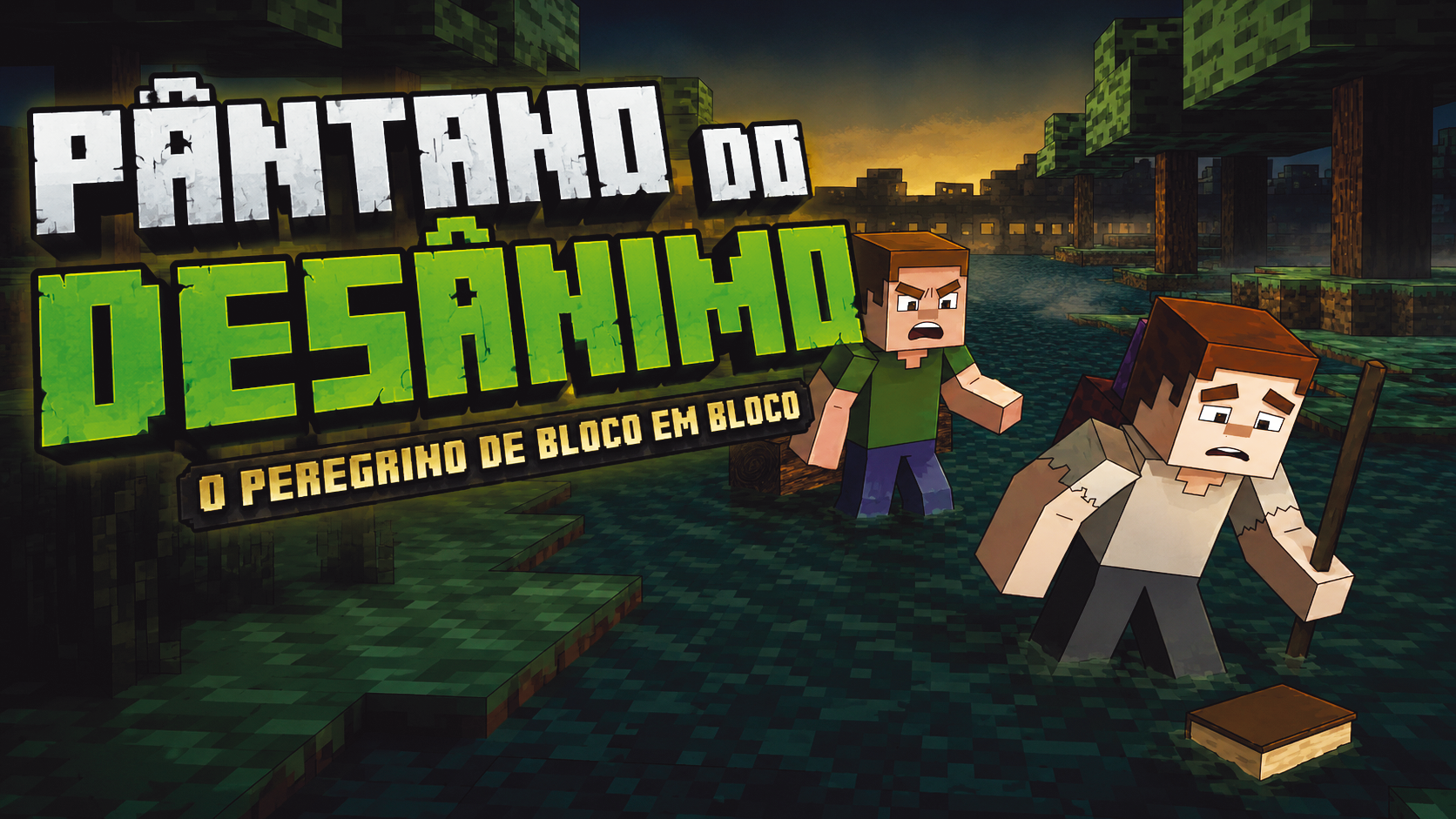Cristão no Pântano do Desespero sendo ajudado em um mundo de blocos